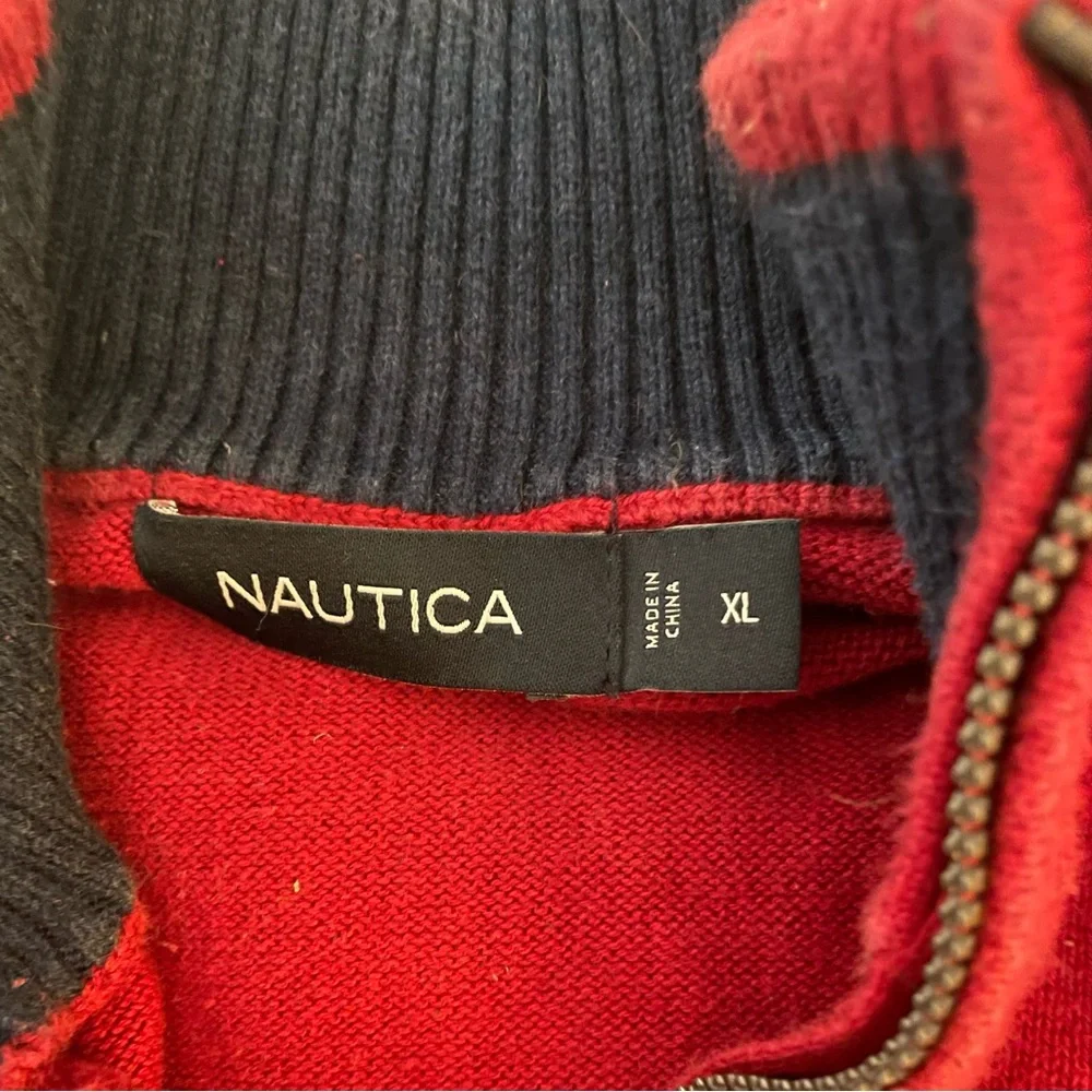 Nautica Red Knit Half Zip Sweater. Sz XL